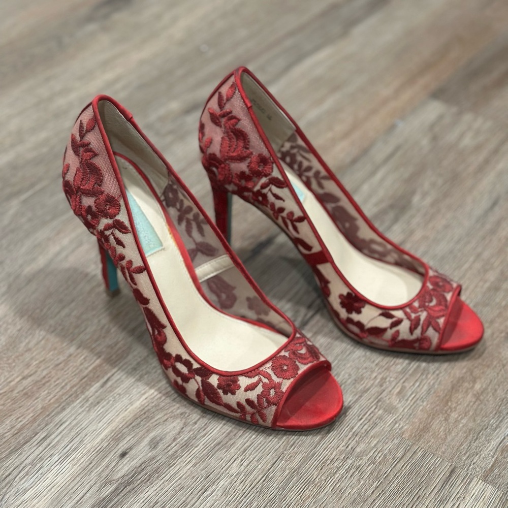 Red floral Betsey Johnson heels